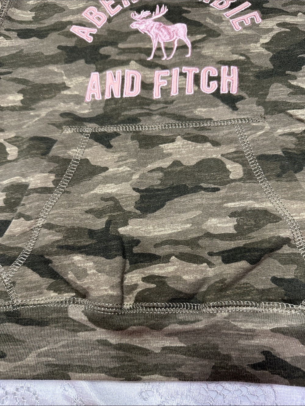 Y2K Abercrombie kids Camo Hoodie Pink spellout Logo Vintage 2000s size 7/8 - Picture 8 of 16
